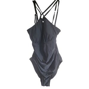 My Charmo L One Piece Swimsuit Womens Black‎ Slimming 50+ UPF Crisscross NWT